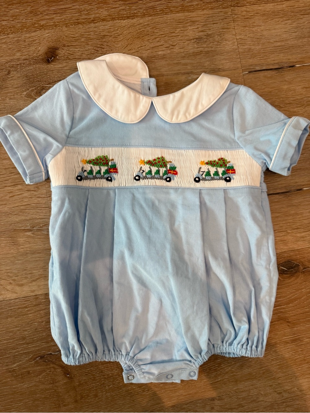 The smocked flamingo bubble romper size 12 months like new condition